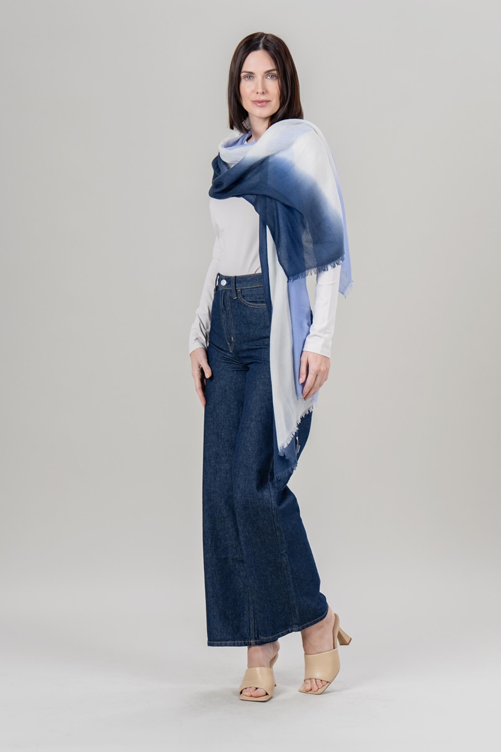 Alpine Cashmere Ombre Scarf in Bayberry and Navy