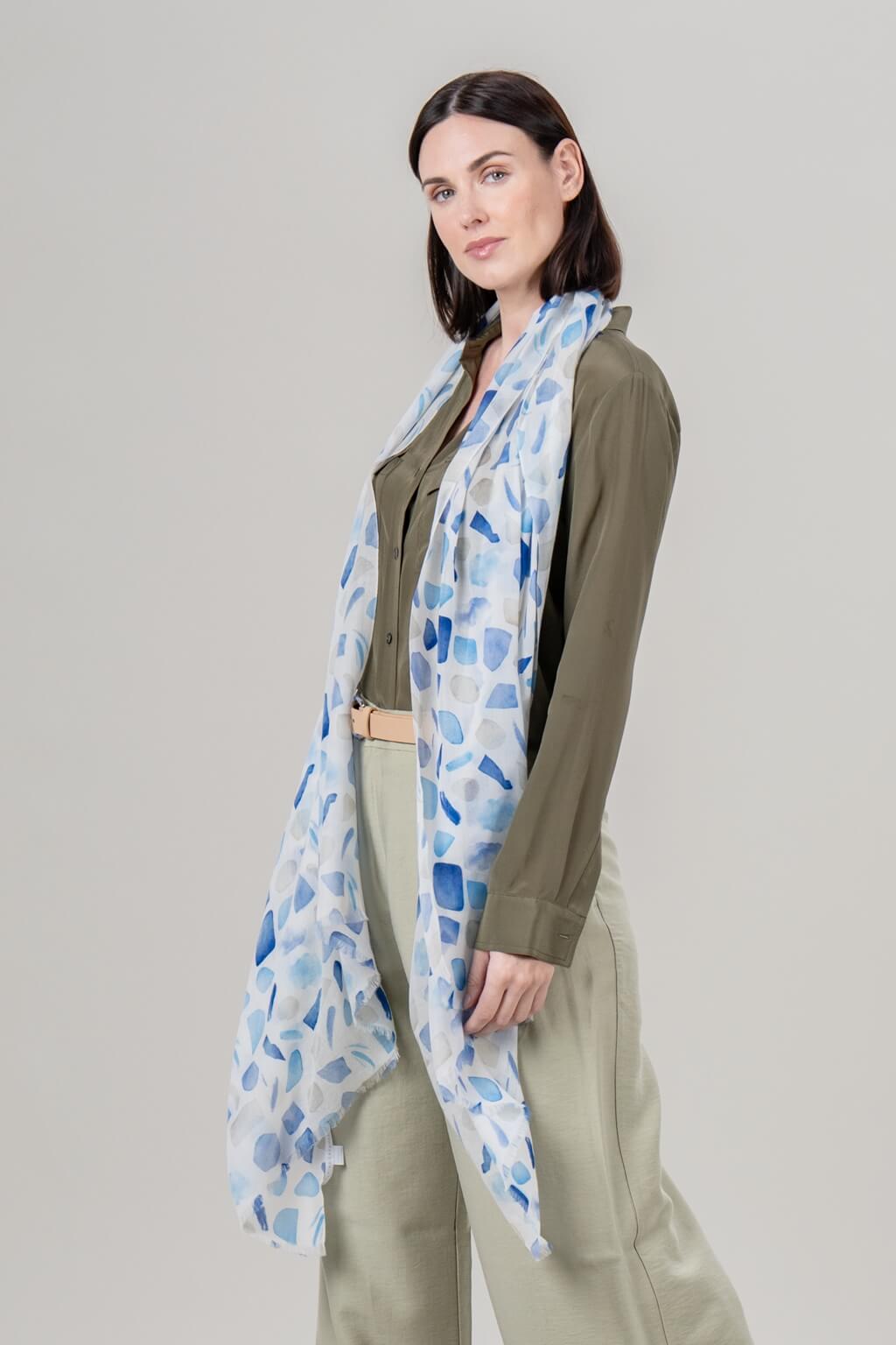 Alpine Cashmere Sea Glass Scarf in Blue Multi