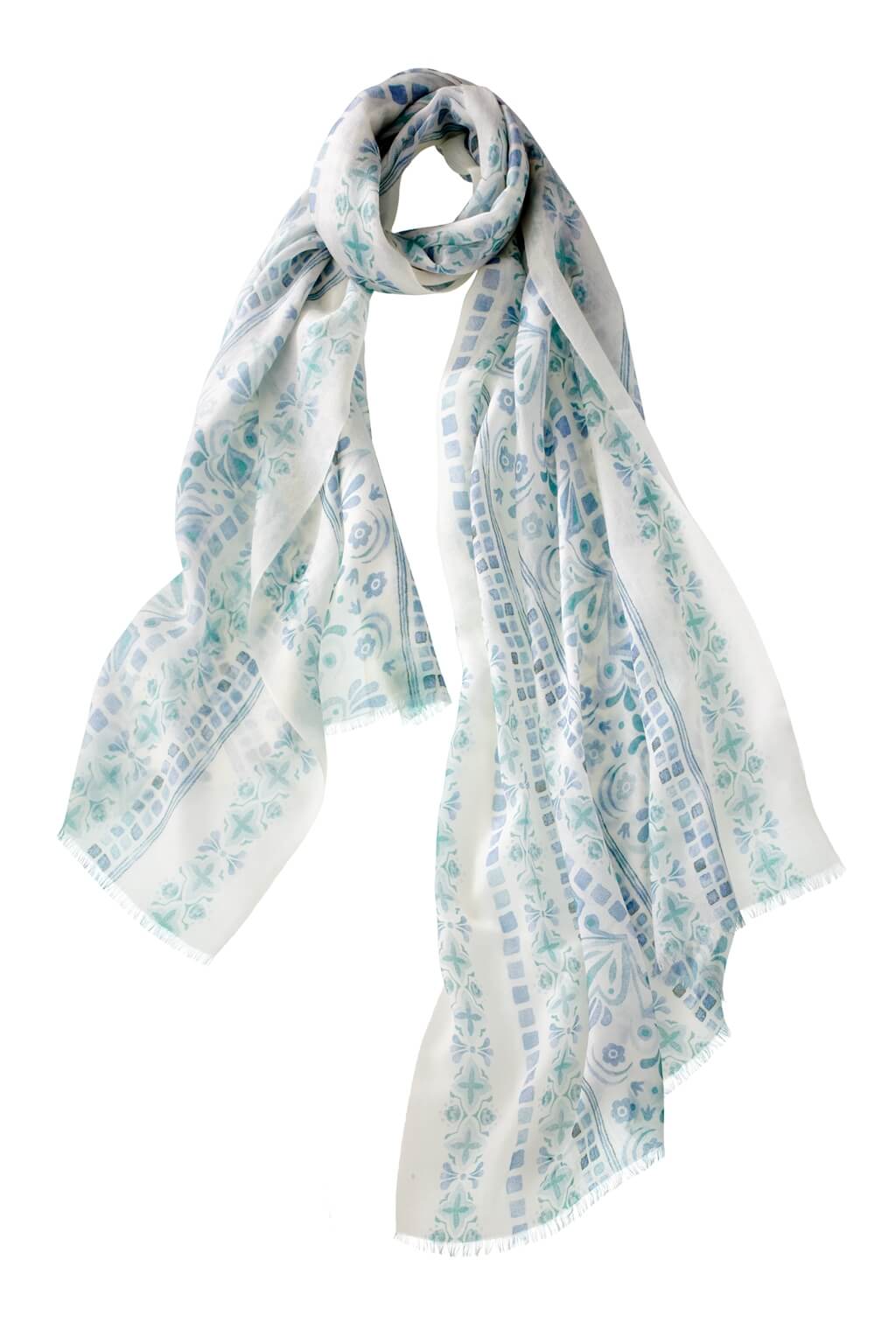 Alpine Cashmere Mozaic Scarf in Blue Haze/Lime