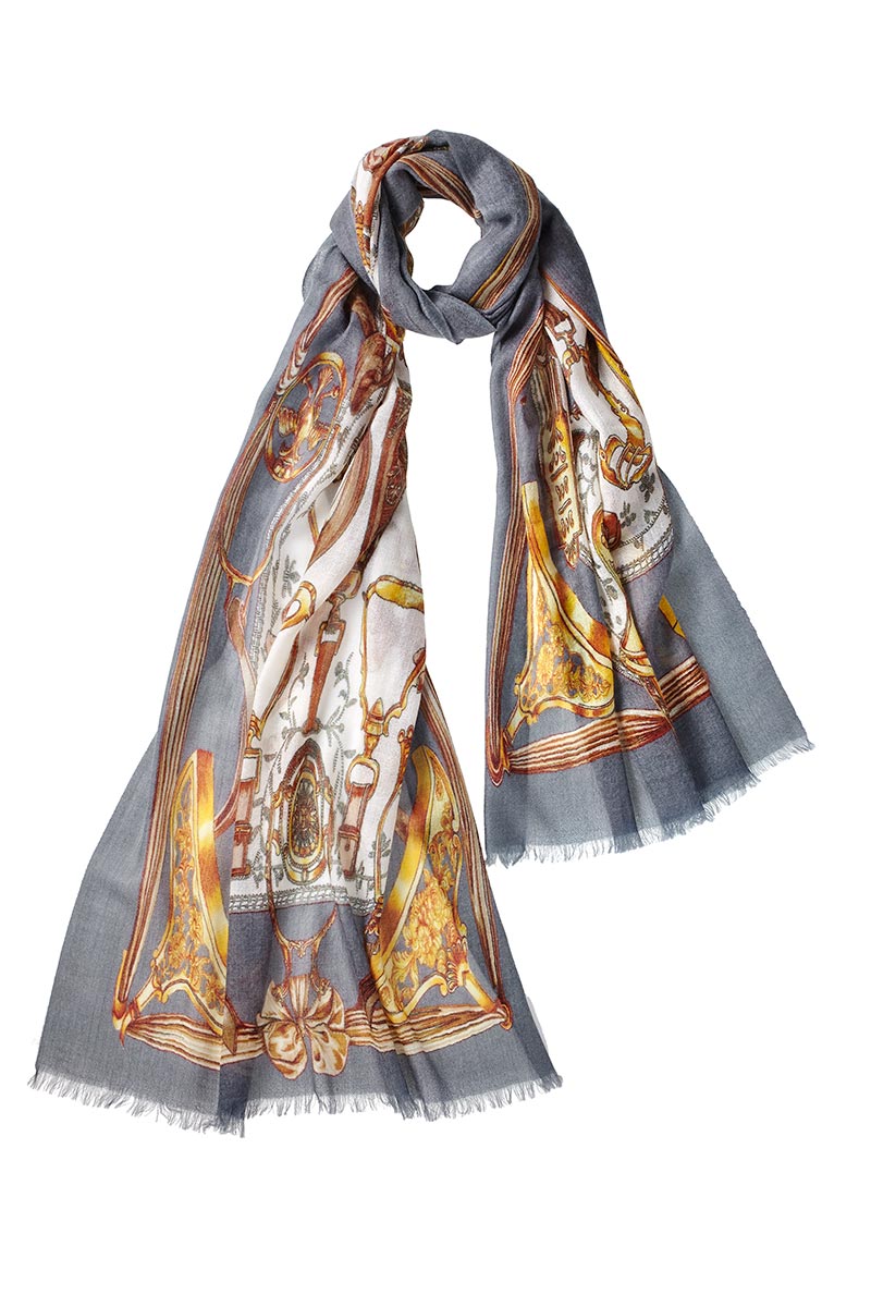 Alpine Cashmere's Featherweight Equestrian-Inspired Equino Scarf in Steel Gray