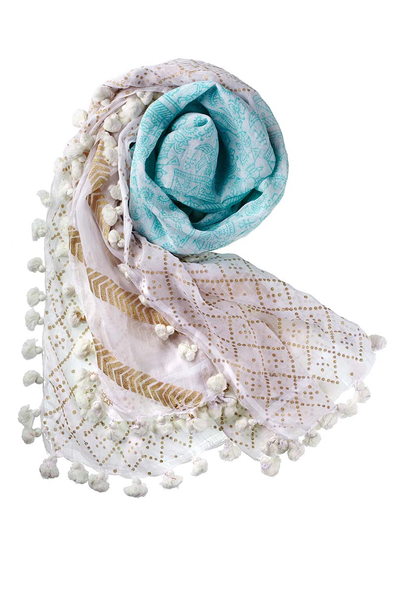 Alpine Cashmere Fairy Tales Printed Dupatta in Aqua