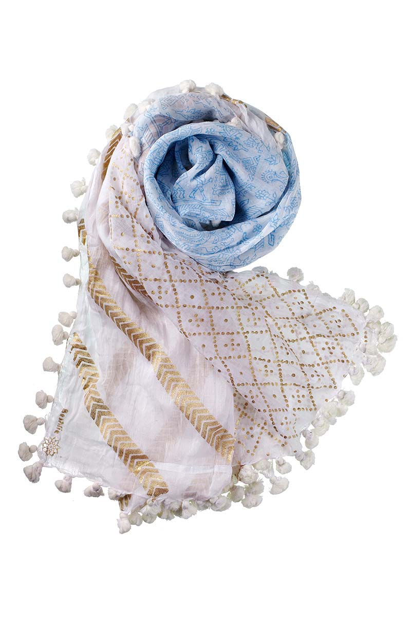 Alpine Cashmere Fairy Tales Printed Dupatta in Blue