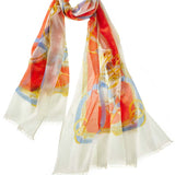 Alpine Cashmere's Featherweight Cinta Scarf in Ivory and Coral