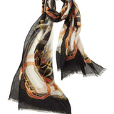 Alpine Cashmere's Featherweight Cinta Scarf in Black and Tangerine Orange