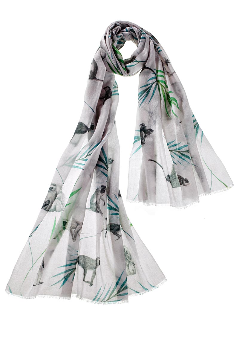 Alpine Cashmere Featherweight Monkey Scarf in Cloud/Fern