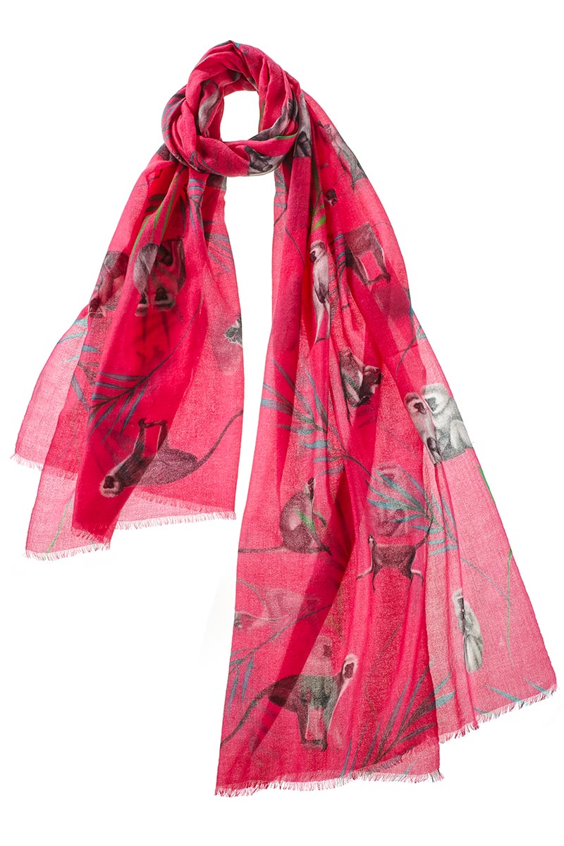 Alpine Cashmere Featherweight Monkey Scarf in Fuchsia and Fern