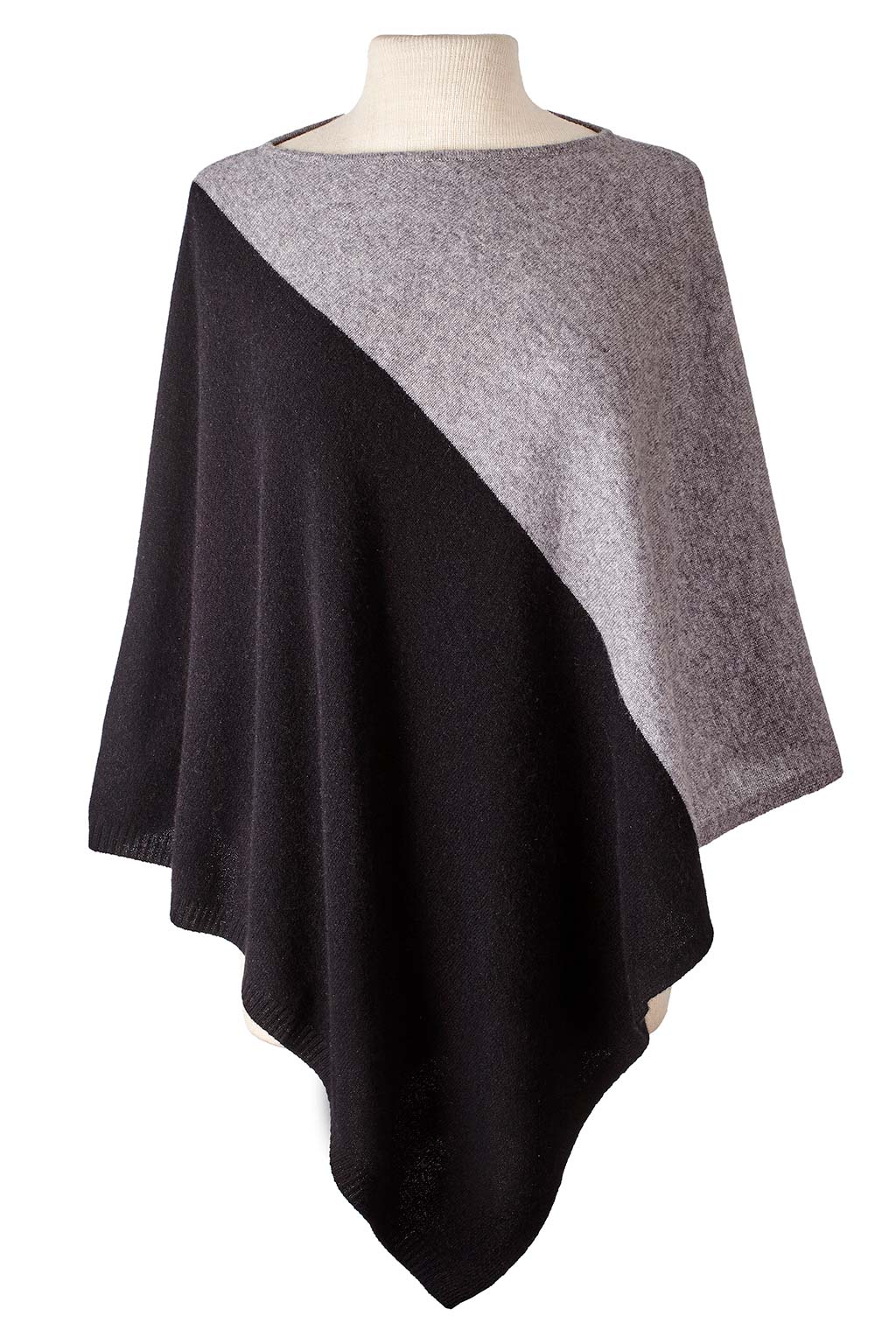 Alpine Cashmere Colorblock Poncho in Oxford and Black