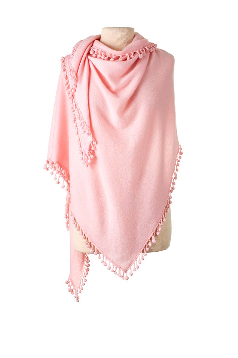 Alpine Cashmere Pom-Pom Triangle Wrap in Blush Pink