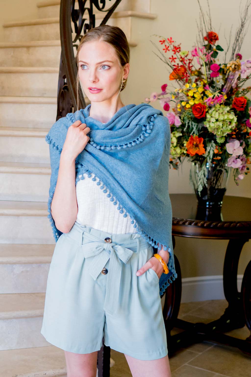 Cashmere Pom Pom Wrap