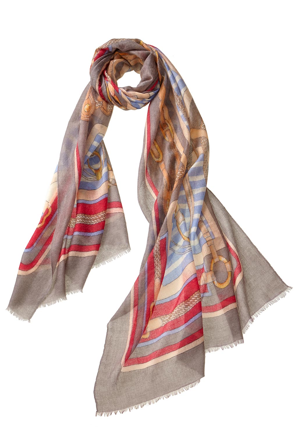 Alpine Cashmere Featherweight Printed Roma Scarf in Anchor Gray