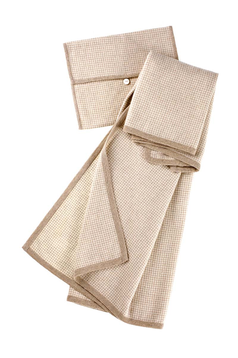 Alpine Cashmere Travel Blanket in Fawn and Ivory