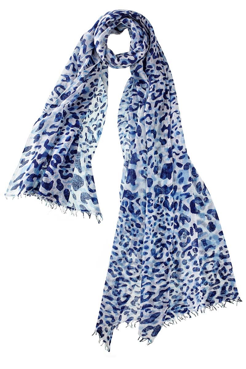 Alpine Cashmere's Leopard Scarf in Navy Blue