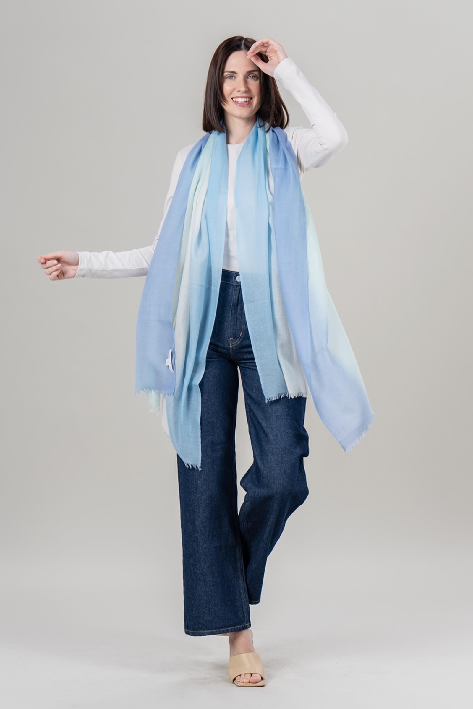 Alpine Cashmere Ombre Scarf in Placid Blue and Mint