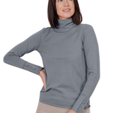 Pima Cotton Funnel Sweater with Covered Buttons - Mid Grey