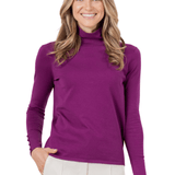 Pima Cotton Funnel Sweater with Covered Buttons - Mulberry