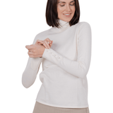 Pima Cotton Funnel Sweater with Covered Buttons - Winter White