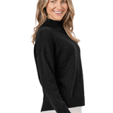 Pima Cotton Cable Twist Mock Sweater - Black