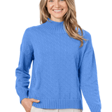 Pima Cotton Cable Twist Mock Sweater - Faded Denim