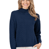 Pima Cotton Cable Twist Mock Sweater - Navy Blue