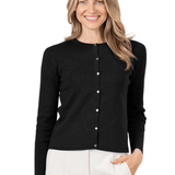 Pima Cotton Crew Cardigan - Black