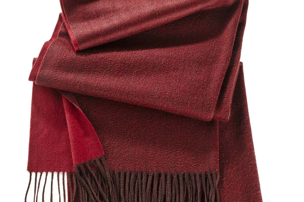 Alpine Cashmere Ripple Finish Reversible Wrap in Burgundy and Crimson