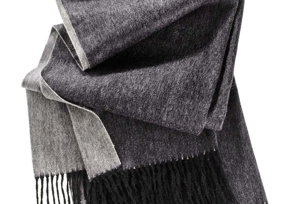 Alpine Cashmere Ripple Finish Reversible Wrap in Charcoal and Cinder Gray