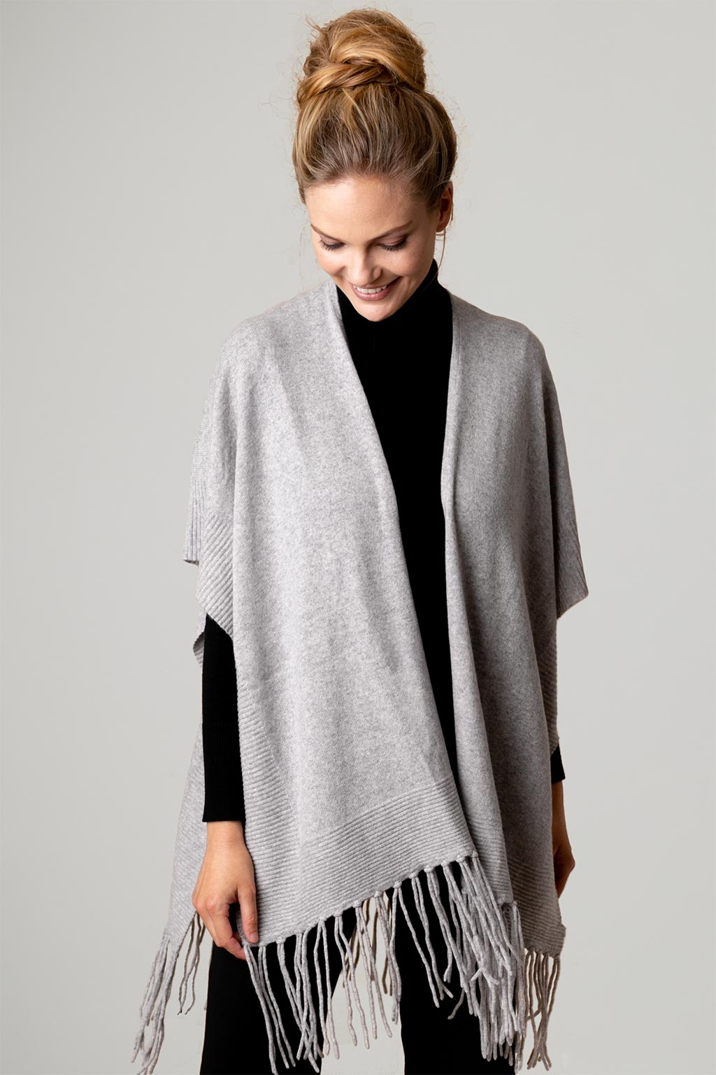 Alpine Cashmere Fringed Alicia Wrap in Birch