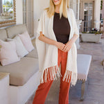 Alpine Cashmere Fringed Alicia Wrap in Ivory