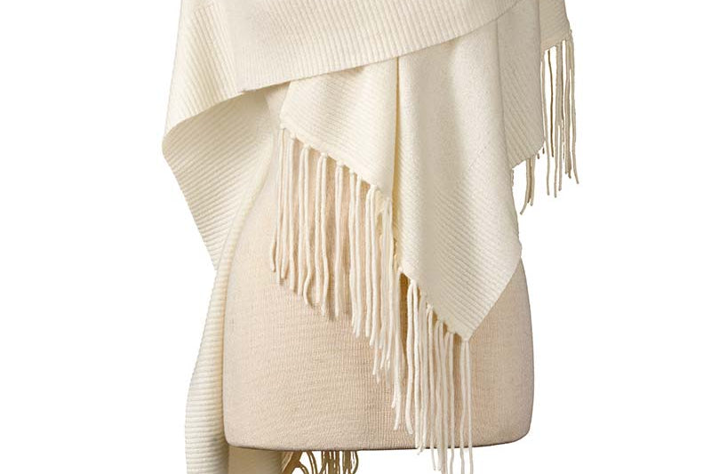 Alpine Cashmere Fringed Alicia Wrap in Ivory
