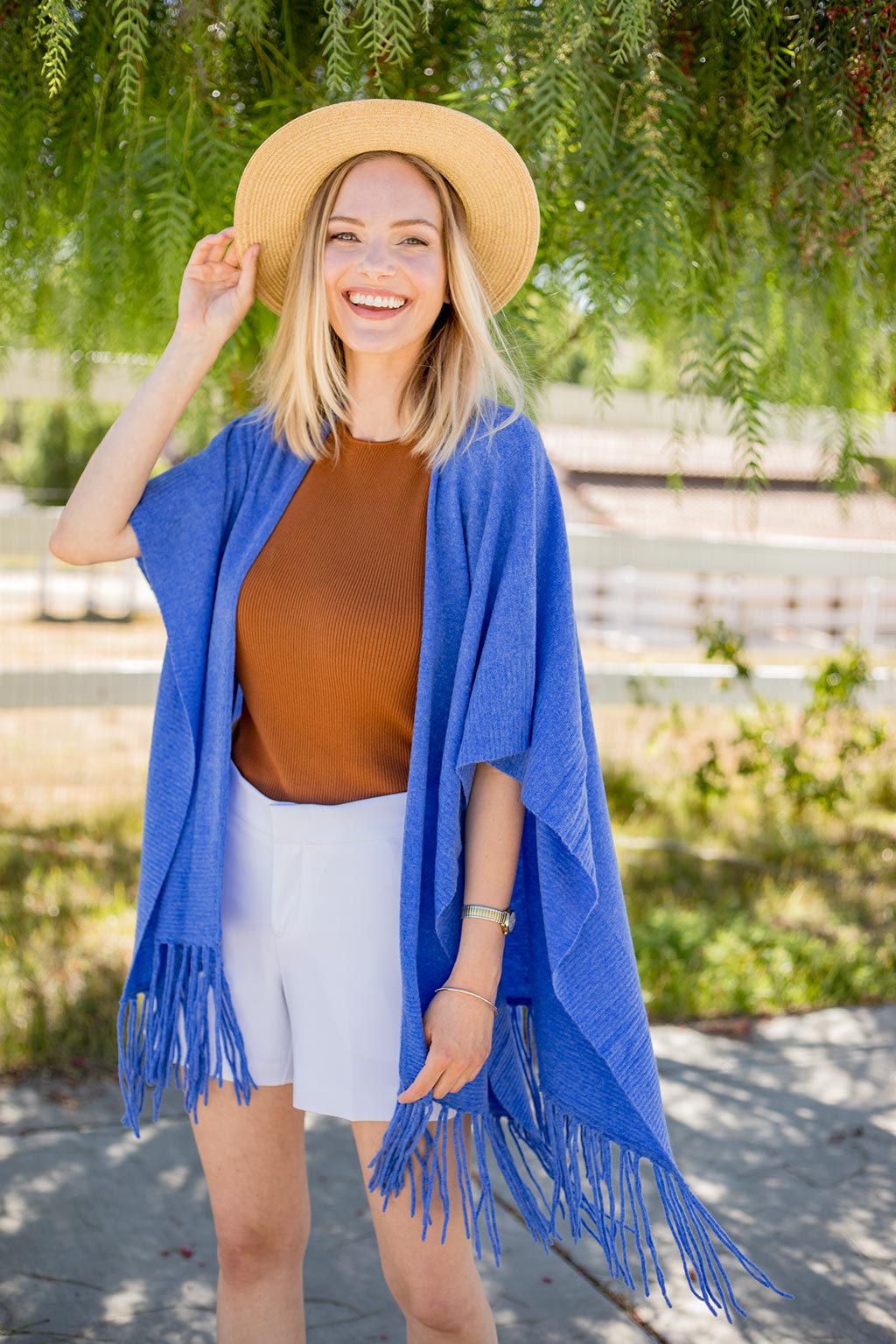 Alpine Cashmere Fringed Alicia Wrap in Ocean