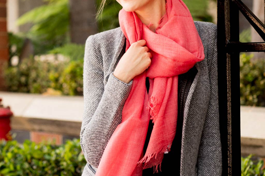 Alpine Cashmere Featherweight Alta Scarf in Guava Pink Melange