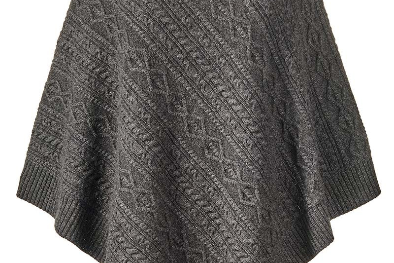 Alpine Cashmere Super Chunky Cable Poncho in Charcoal Gray