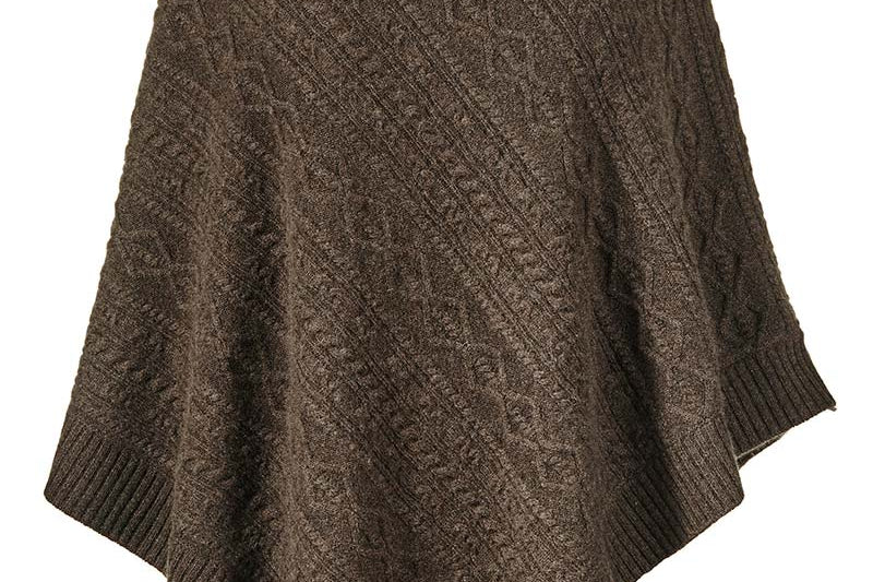 Alpine Cashmere Super Chunky Cable Poncho in Chocolate Brown