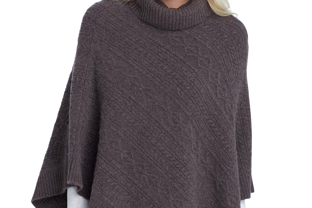 Alpine Cashmere Super Chunky Cable Poncho in Chocolate Brown