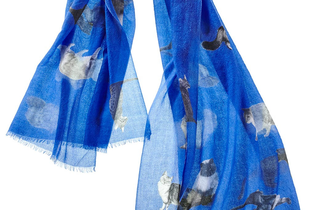 Alpine Cashmere's Featherweight Cashmere Cat Scarf in lapis blue