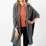 Model Wearing Alpine Cashmere's Luxurious Chunky Travel Wrap in Flannel Gray