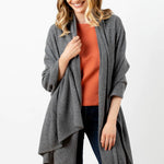 Model Wearing Alpine Cashmere's Luxurious Chunky Travel Wrap in Flannel Gray