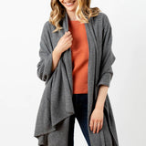 Model Wearing Alpine Cashmere's Luxurious Chunky Travel Wrap in Flannel Gray