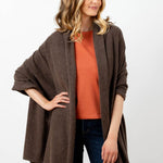 Model Wearing Alpine Cashmere's Luxurious Chunky Travel Wrap in Java Brown
