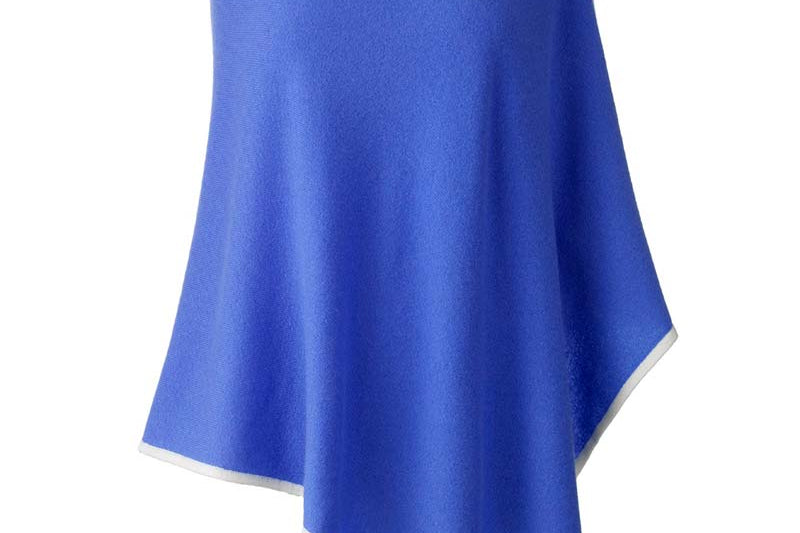 Alpine Cashmere's Classic Poncho in Cornflower Blue with an Ecru Trim
