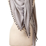 Alpine Cashmere Pom-Pom Triangle Wrap in Birch and Flannel Gray