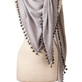 Alpine Cashmere Pom-Pom Triangle Wrap in Birch and Flannel Gray