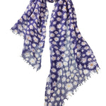 Alpine Cashmere daisy print scarf in blueberry blue