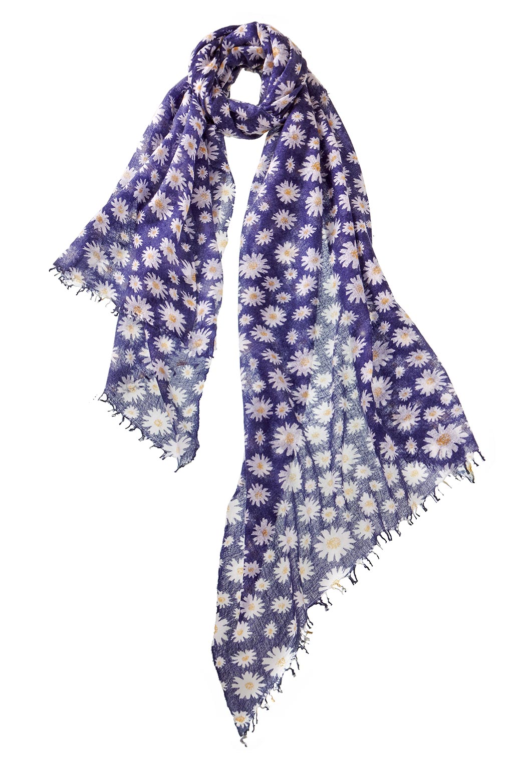 Alpine Cashmere daisy print scarf in blueberry blue