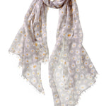 Alpine Cashmere daisy print scarf in pearl gray
