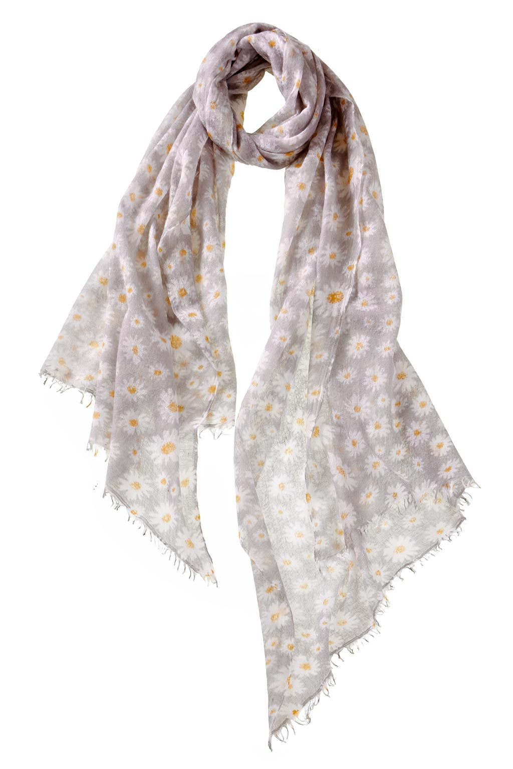 Alpine Cashmere daisy print scarf in pearl gray