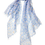 Alpine Cashmere daisy print scarf in sky blue