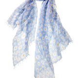 Alpine Cashmere daisy print scarf in sky blue