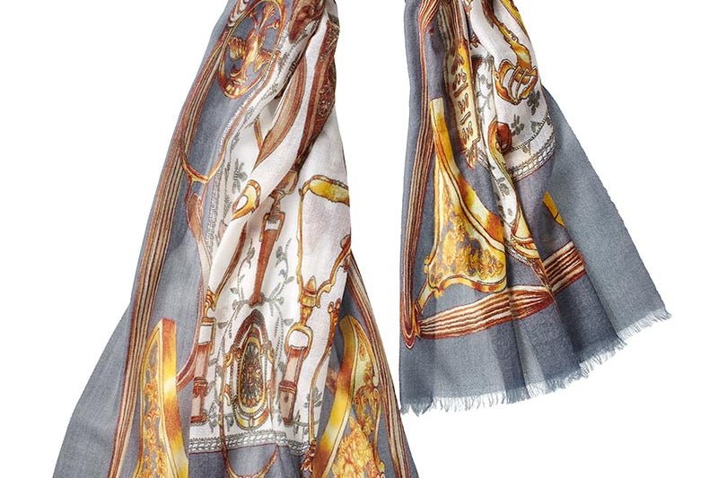 Alpine Cashmere's Featherweight Equestrian-Inspired Equino Scarf in Steel Gray