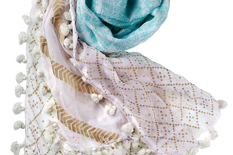 Alpine Cashmere Fairy Tales Printed Dupatta in Aqua